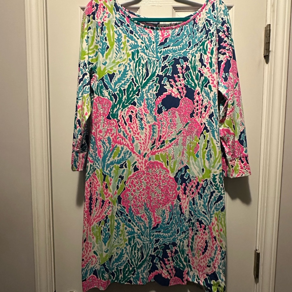 Lilly Pulitzer Pink, Navy & Aqua Tropical Coral-Print Midi Dress